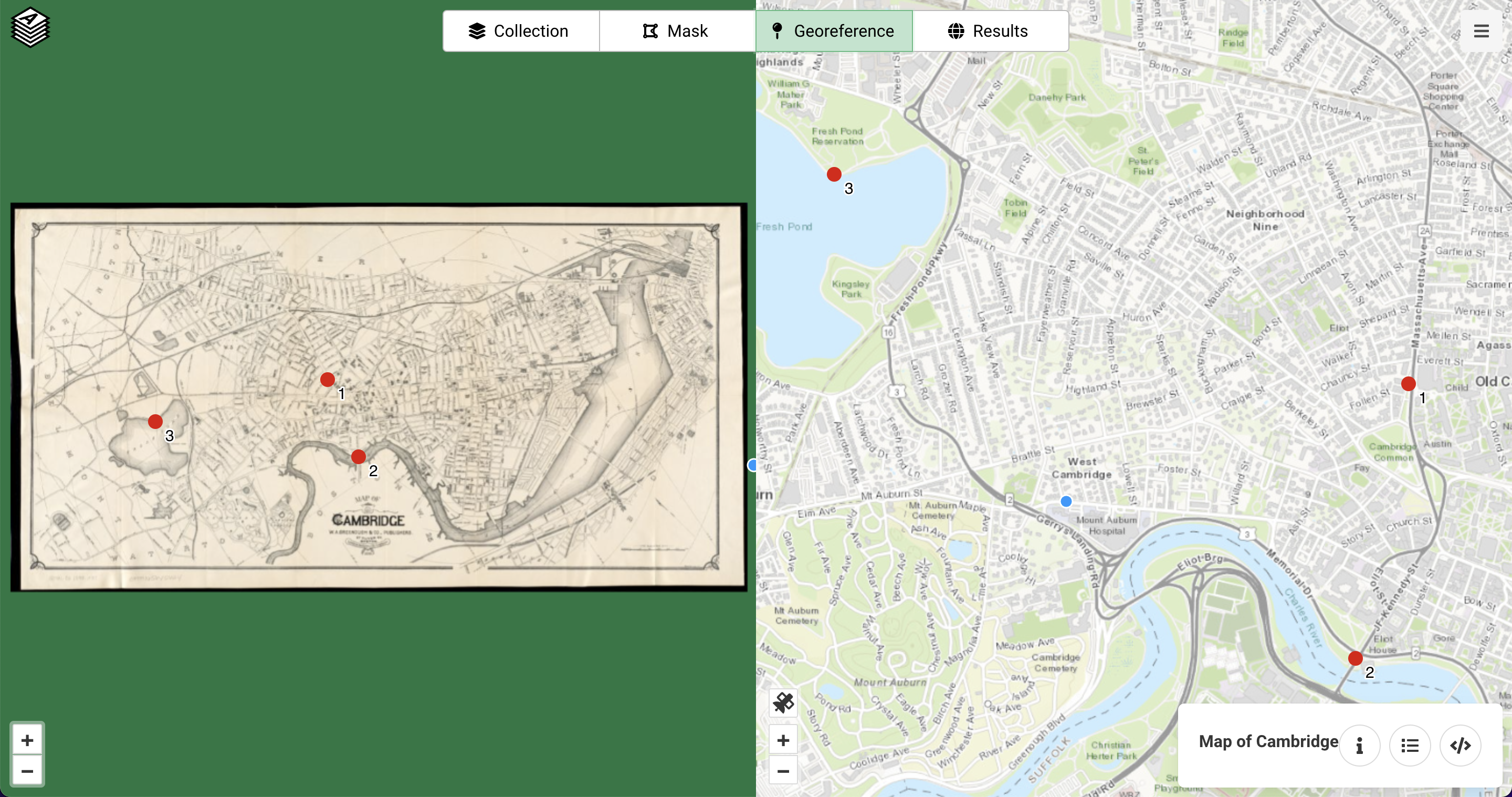 Georeferencing a map of Cambridge in Allmaps
