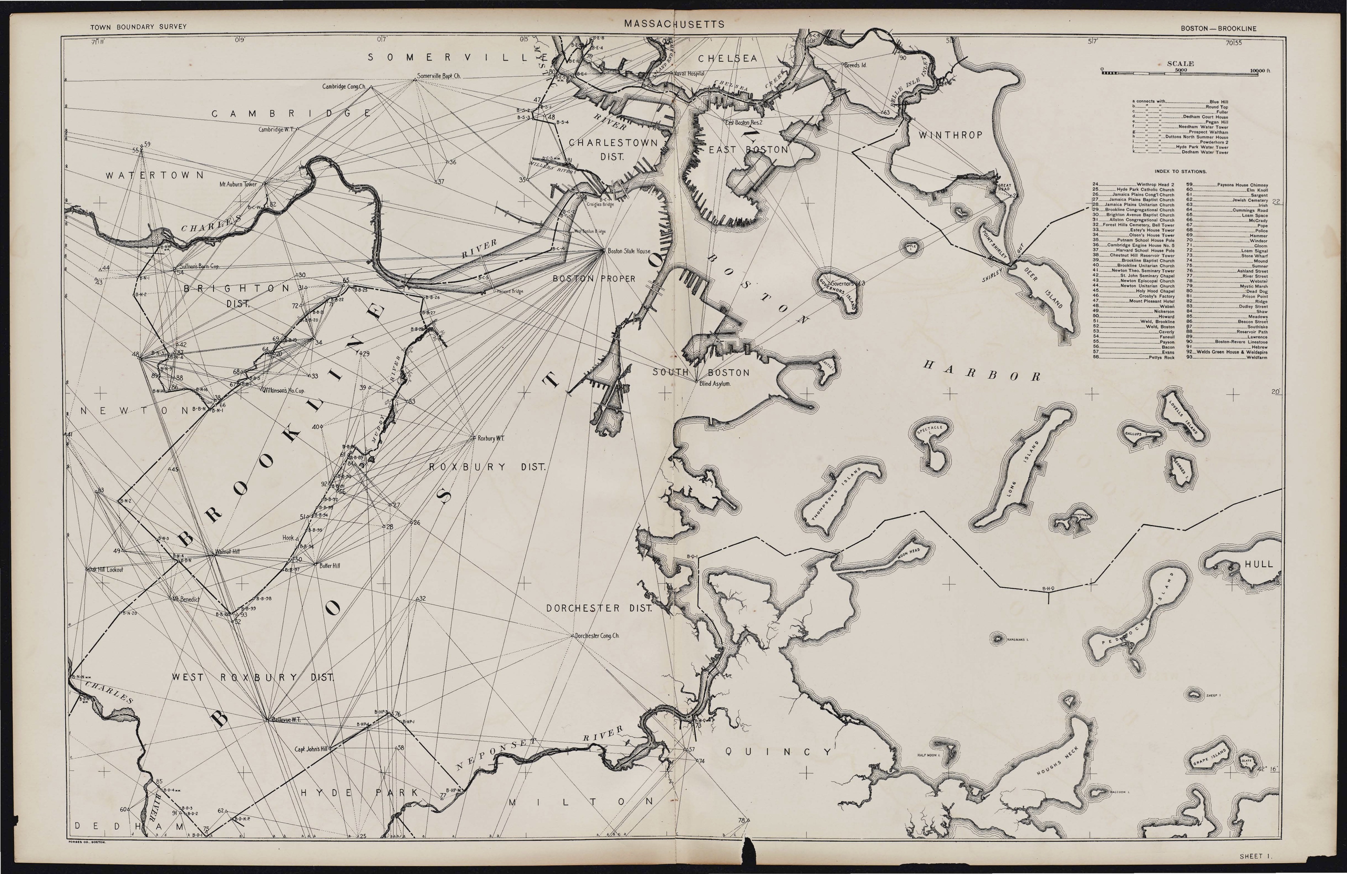 Trigonometric survey lines for Boston from the boundaries atlas