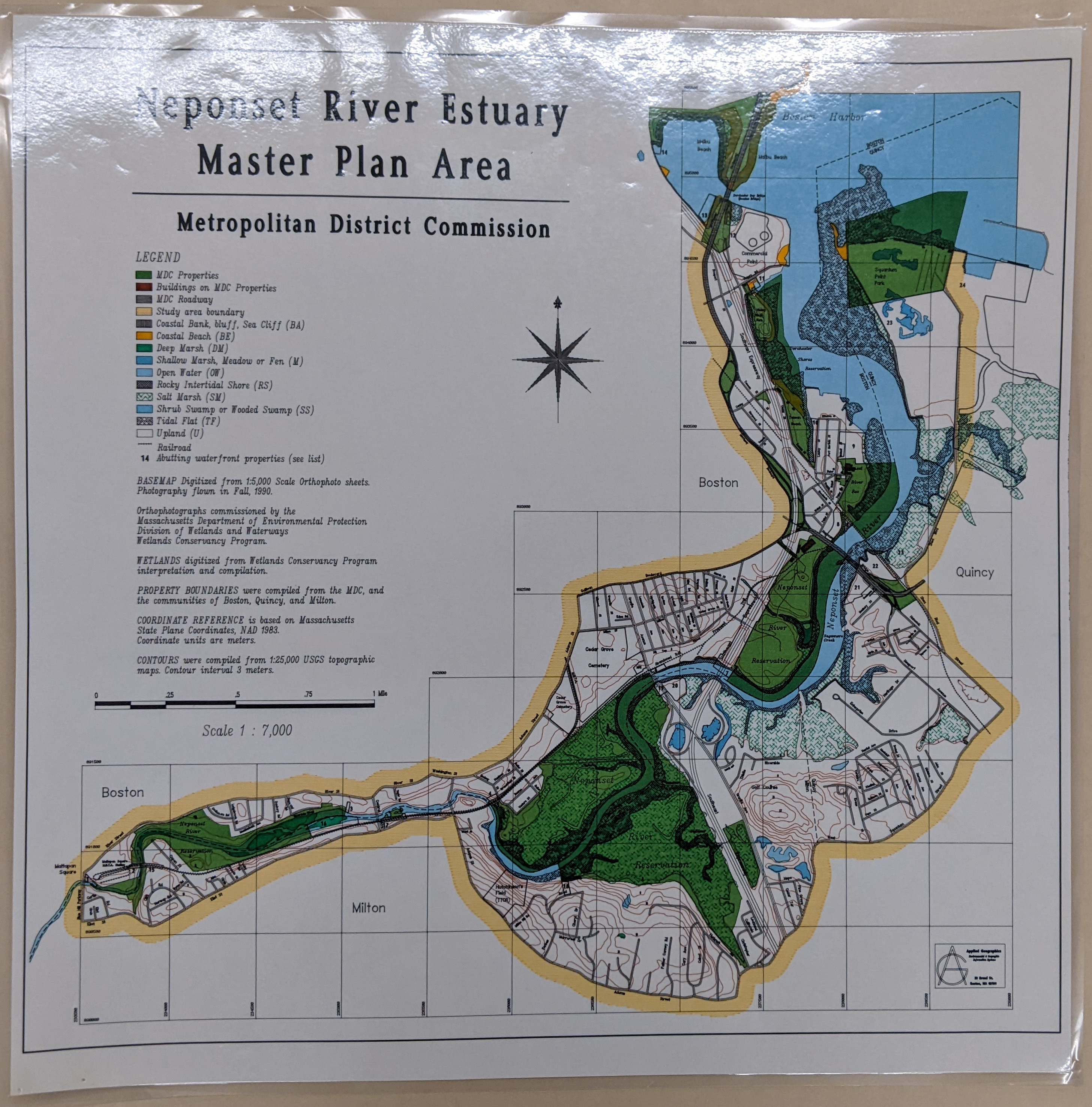 Pen plot map of Neponset River Estuary