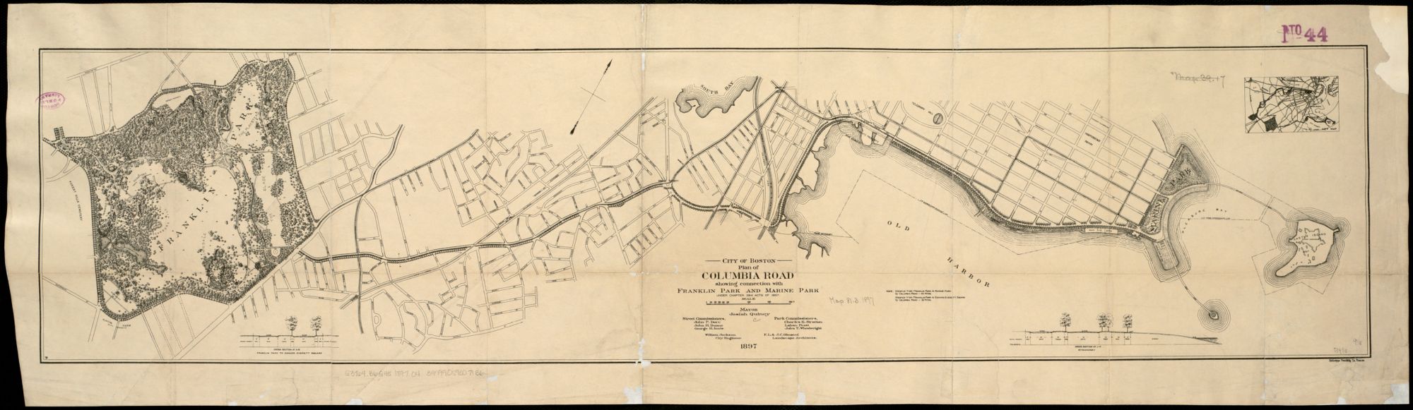 This 1897 plan shows an uncompleted portion of Olmsted&rsquo;s imagined Emerald Necklace.