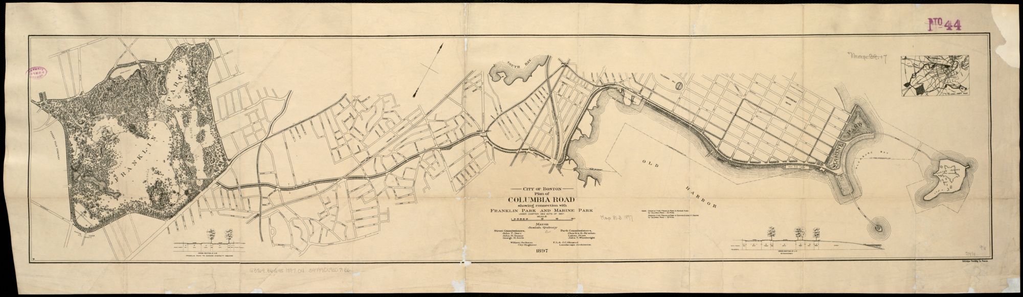 This 1897 plan shows an uncompleted portion of Olmsted&rsquo;s imagined Emerald Necklace.