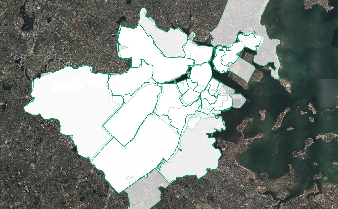 The &lsquo;final product&rsquo; of Atlascope consists of ~100 historical layers from distinct atlases each with distinct geographic coverages. This behind-the-scenes snapshot shows the numerous, overlapping, and multilayered geographic coverages included in Atlascope, each corresponding to the extent of an actual historical urban atlas, each in turn composed of dozens of individual plates.